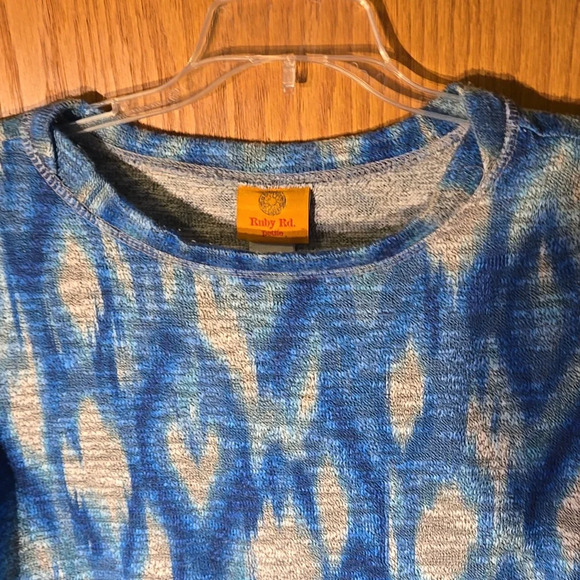 Ruby Rd top Blue & White Long Sleeve w/ Fold up strap Women size Petite Small - Picture 3 of 12